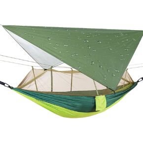 Portable Double Camping Hammock,2 Person Nylon Parachute Hammock with Mos-Quito Net Outdoor Hammocks Tent with Waterproof Rainfly Awning for Outdoors Camping Backpacking Hiking Travel