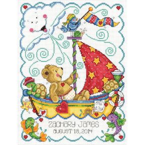 Tobin Sail Away Baby Counted Cross Stitch Kit, 11-Inch x 14-Inch