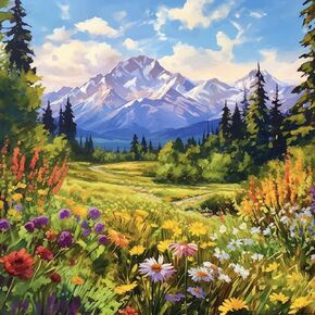 14CT Counted Cross Stitch Kits for Adults Mountain Flowers Stamped Cross Stitch Kits for Adults Clearance (Lake)