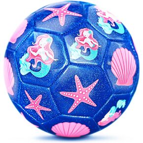Champhox Size 3 Soccer Ball Glitter, Girls Soccer Ball Size 3, Soccer Beginners Sports Ball Outdoors Recreation Ball for Girls Christmas Birthday School Soccer Class Mermaid Ball