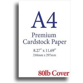 Heavyweight White A4 (8.3"x 11.7") Cardstock - Thick 80lb Cover (216 gsm) - 100 Sheets