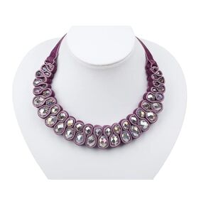 Bib Necklace for Women Bib Collar Necklace Rhinestone Bib Necklace Bib Choker Necklace Statement Bib Necklaces Unique Ribbon Chic Adjustable Necklace (Lavender)