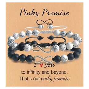 Infinity Beads Bracelet, Pinky Promise Distance Matching Couples Bracelets for Best Friends Family Relationship Lover Adjustable Bracelets for Him and Her
