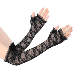 uxcell Thin Lace Arm Sleeves Outdoor Semi Sheer Cooling Thumbhole Gloves for Women