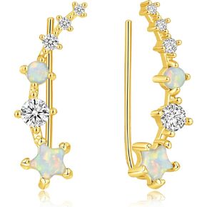 CiNily Star Opal Ear Cuffs Climber Earrings, 14K Gold CZ Ear Crawler Earrings for Women Girls Small Cartilage Stud Earrings Fashion Hypoallergenic Jewelry Christmas Day Gifts, White Gold, Rose Gold