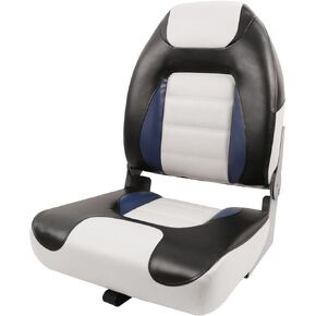 Deckpro Deluxe High Back Boat Seat, Fold-Down Fishing Boat Seat Gray/Blue/Black