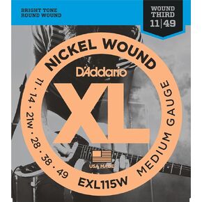 D'Addario EXL115Wx5 (5 sets) Electric Guitar Strings, 3rd String Wound, Nickel, Round Wound, Blues/Jazz Rock (.011-.049)