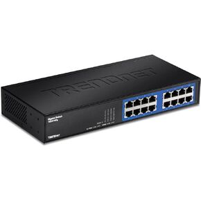 TRENDnet - TEG-S16DG 16-Port Unmanaged Gigabit GREENnet Desktop Metal Switch, TEG-S16DG, Ethernet Splitter, Ethernet/Network Switch, 16 x 10/100/1000 RJ-45 Ports, 32 Gbps Forwarding Capacity, Lifetime Protection Black