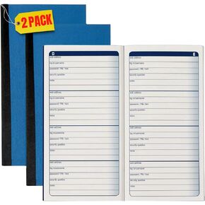 1InTheOffice Password Journal, Password Keeper Book Small, Blue 3 1/4 x 6 1/4, 192 Entries, (2 Pack)