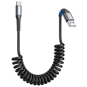 كابل USB C ملفوف من SUNGUY بطول 3.3 أقدام، كابل شاحن USB A إلى USB C للسيارة، سلك شحن سريع Android Auto USB-C متوافق مع iPhone15/15Pro/15Pro Max، Samsung Galaxy S24 S23 S22، أجهزة USB C