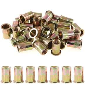 100-Pcs 5/16''-18UNC Mixed Zinc Plated Carbon Steel Rivet Nut Flat Head Insert Nutsert Assortment Kit