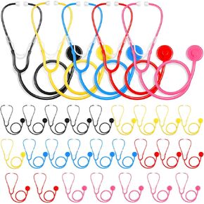 Hanaive 30 Pack Kids Stethoscope Toy Disposable Stethoscope Bulk Real Working Nursing Doctor Pretend Game Nurse Costume Accessories for Kids School Career Day Grad Party(Black)