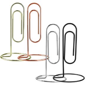 5.2 Inch Desktop Memo Holder, 4 Pack Jumbo Metal Desk Paper Clip Organizer for Office Table, Place Card, Bills, Photos, Table Numbers, Multi-Purpose Document Stand Accessory