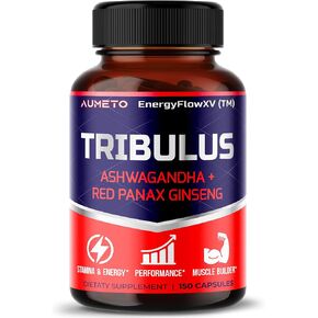 AUMETO Tribulus Terrestris 98% Saponins - Enhanced 12-in-1 Formula with Yohimbine, Red Panax Ginseng, Ashwagandha for Boosting Energy, Stamina & Endurance* - Made in The USA