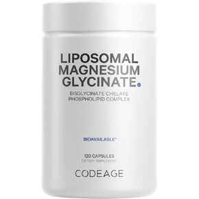 Codeage High Absorption Liposomal Magnesium Glycinate Pills - Magnesium Bisglycinate Supplement - Vegan Capsules with BioPerine for Bioavailability, Bisglycinate Mineral Supplement - 120 Ct