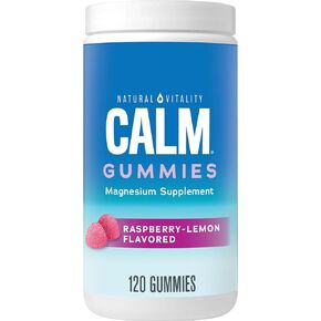 Natural Vitality Calm, Magnesium Citrate Supplement, Stress Relief Gummies, Supports a Healthy Response to Stress, Gluten Free, Vegan, Raspberry Lemon, 120 Gummies