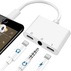 3 in 1 Lightning to 3.5mm Jack Headphone Adapter Earphone Jack Audio and Charging Adapter Headphone Splitter Compatible for iPhone 13 12 11 SE XS XR X 8 7 and iPad