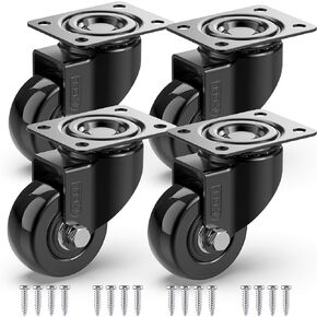 GBL 2" Heavy Duty Caster Wheels Without Brakes + Screws - up to 440Lbs - Set of 4 No Floor Marks Silent Castor for Furniture - Rubbered Trolley or Pallet Swivel Wheels - Black Casters