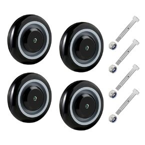 5" Shopping Cart Wheel Replacement Kit, Polyurethane Casters Set of 4, 3/8" Axle Diameter Wheels for Supermarket Grocery Retail Stores