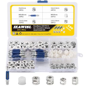 Cam Locks, 100 Pcs Eccentric Wheels Cam Locks for Furniture Connecting Cam Lock Fittings, 3 in 1 Cam Connector Bolt Fittings Fasteners Hardware Parts Nut & Bolt Assortment Sets