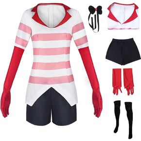 Angel Dust Pink V-Neck Striped Dress Sweatshirt with Gloves Halloween Suit