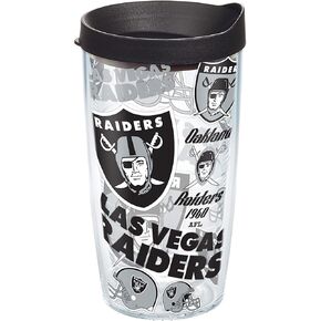 Tervis Made in USA Double Walled NFL Las Vegas Raiders All Over Insulated Tumbler Cup Keeps Drinks Cold & Hot, 24oz Water Bottle, Classic