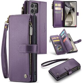 CaseMe for Samsung Galaxy S24 Ultra Wallet Case with Card Holder, Case for Samsung S24 Ultra with RFID Blocking for Women Men, Durable Kickstand Strap Shockproof Case for Galaxy S24 Ultra, Purple