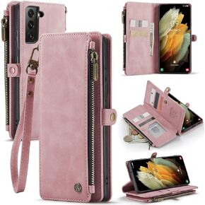 Defencase Compatible with Samsung Galaxy S22 5G Case Wallet with RFID Blocking Card Holder for Women Men, PU Leather Magnetic Snap Flip Zipper Strap Wallet Phone Case Fit for Galaxy S22 5G 6.1", Black