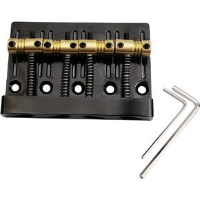 Guyker 4 String High Mass Bass Bridge with Vintage CNC Machined Brass Saddles Tailpiece Replacement for Jazz Electric Bass (GB403, black)