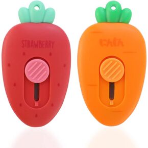 HengKe 2 Pack Mini Creative Carrot an Strawberry Shaped Art & Craft Cutter Retractable Box Letter Opener Portable Utility Knives Office School Stationery for Cutting Envelope Paper Cardboard