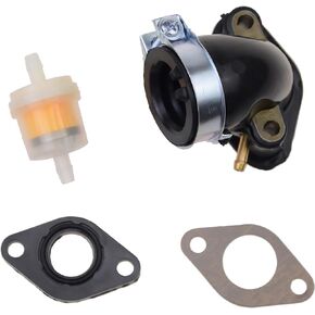 GOOFIT Fuel Filter 90 Degree Bent Intake Manifold Pipe with Intake Manifold Gasket Spacer Replacement for 50cc 70cc 90cc 110cc 125cc Taotao Roketa ATV Dirt Bike Go Kart 4 Wheeler