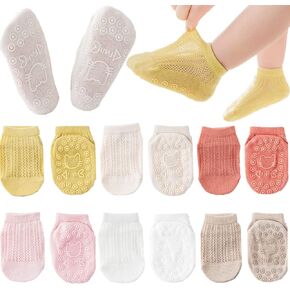 BEHELE Baby Grip Socks Toddler Non Slip Thin Mesh Infant Eyelet Non-skid Socks Unisex Girl Boy Floor Crew Ankle Socks