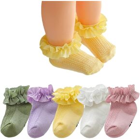 Adeimoo Princess Newborn Baby Girls Socks Lace Ruffle Frilly Ankle Dress Sock for Infants Toddler