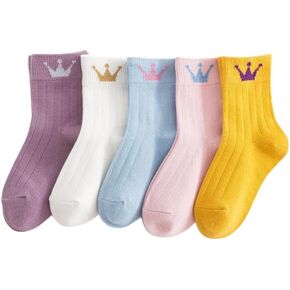 جوارب YOUXUAN Kids Cotton Crew - 5 أزواج من جوارب الكاحل اللطيفة والمريحة للفتيات - دافئة ومسامية - تناسب عمر 1-12 عامًا