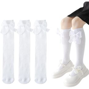 Looching Baby Girl Knee-High Socks Toddler Mesh Eyelet Bow Dress Cotton Seamless Stockings Sock 3 Pack