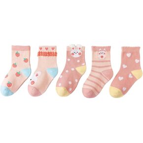 YOUXUAN Kids Cotton Crew Socks - 5 Pairs of Cute and Cozy Ankle Socks for Girls – Warm and Breathable - Fits 1-12 Years Old