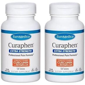 Euromedica Curaphen Extra Strength - 120 Tablets, Pack of 2 - with Curcumin, Boswellia, DLPA & Nattokinase - 240 Total Servings