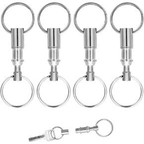 4pcs Keychain for Quick Release, Detachable Dual Pull Apart Key Chain Quick Disconnect Key Ring with Metal Keyring Quick Detach Key Holder for DIY Craft Home Car Key Accessory