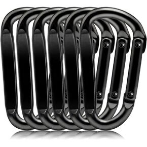 Carabiner Clips Heavy Duty, 2.4" Small D Ring Caribiniers - for Keychains, Camping, Hiking, Dog Leash, Black, 6PCS