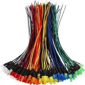 Juasky 120pcs Pre Wired Led Diode 5mm,12v Led Light Emitting Diodes Kit White Red Blue Green Yellow Orange