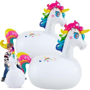 Hiboom 2 Pcs Giant Inflatable Bouncing Unicorn Hopping Toys 51.2 Inch Unicorn Bouncer Animal Toys Unicorn Ride on Toys Hopping Toys Unicorn Hopper for Christmas Birthday Party Gifts