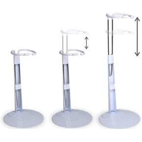 BANBERRY DESIGNS Doll Stands Set of 3 White Metal and Vinyl Holders Fits Dolls and Figures from 6-12" Tall Each Holder Expands 5 3/4" to 9 3/4"