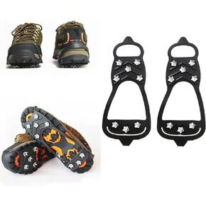 M/L Size 2 Pairs of Anti-Slip Snow Ice Cleats 8 Steel Studs Anti Slip Ice Snow Grips Crampons Outdoor Adventure Walk Hiking Shoes Traction Cleats, Anti-Slip Gear for Wet Mud, Ice and Snow