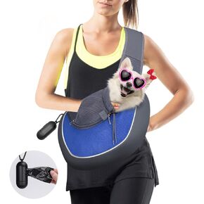 Nobleza Dog Sling Carrier, Mesh Adjustable Pet Sling Puppy Sling Carrier for Small Medium Dog Cat Rabbit (S (up to 5 lbs), Black)