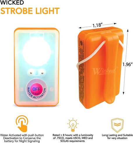 WICKED Life Ring/Life Buoy High-Vis Water-Active LED Strobe Light - مجموعة الإنقاذ المعززة للسلامة للرجل على متن السفينة مع أشرطة عاكسة (عبوتان) in Kuwait