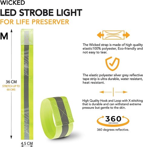 WICKED Life Ring/Life Buoy High-Vis Water-Active LED Strobe Light - مجموعة الإنقاذ المعززة للسلامة للرجل على متن السفينة مع أشرطة عاكسة (عبوتان) in Kuwait