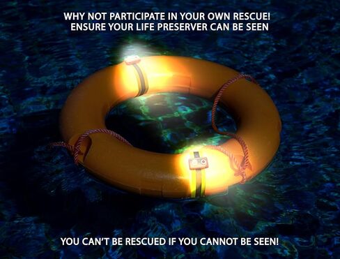 WICKED Life Ring/Life Buoy High-Vis Water-Active LED Strobe Light - مجموعة الإنقاذ المعززة للسلامة للرجل على متن السفينة مع أشرطة عاكسة (عبوتان) in Kuwait