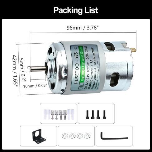 775 High Torque DC Motor, 12V/24V, 10K/20K RPM, Round Shaft, 1-Pack in Saudi Arabia