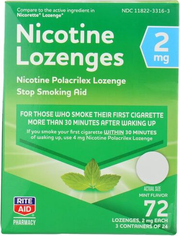 Rite Aid Mint Nicotine Lozenges, 2mg - 108 Lozenges | Mint Flavor | Quit Smoking Products | Stop Smoking Aids That Work | Quit Smoking Aid | Alternative to Nicotine Patches in Kuwait