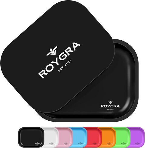roygra Rolling Tray, Metal Matte Decorative Tray with PVC Soft Magnetic Lid, 7 x 5.5 inch - Black in Saudi Arabia